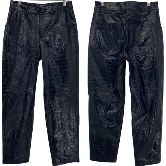 NEW A NEW DAY Reptile Print Tapered Leg Faux Leather Pants Black Size 2 Chic - Picture 1 of 7